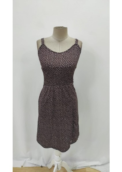 Ulak Handmader Kadın Askılı V Yakalı Beli Lastikli Yırtmaçlı Süprem Midi Elbise