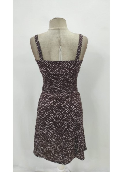 Ulak Handmader Kadın Askılı V Yakalı Beli Lastikli Yırtmaçlı Süprem Midi Elbise