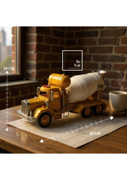 Neyman Metal Beton Mikseri Maketi, Inşaat Temalı Iş Makinası Dekoru, Ofis Hediyesi, Müteahhite Obje