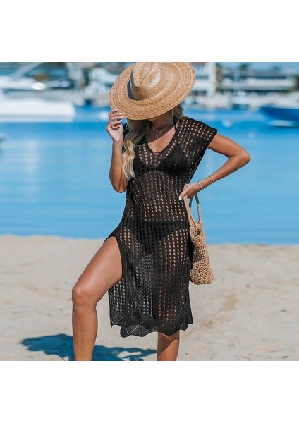 Ulak Handmader Kadın Sıfır Kol V Yaka Yanı Derin Yırtmaçlı Midi Boy Triko Elbise indirimleri