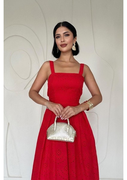 Ulak Handmader Kırmızı Askılı Aparatlı Brode Elbise fiyatları