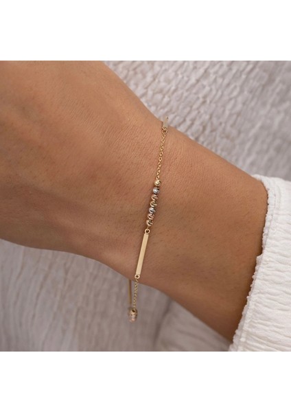 Plakalı Dorika Altın Top Detaylı Tasarım Altın Bileklik