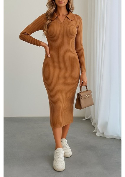 Ulak Handmader Kadın Uzun Kollu Yakalı Triko Elbise