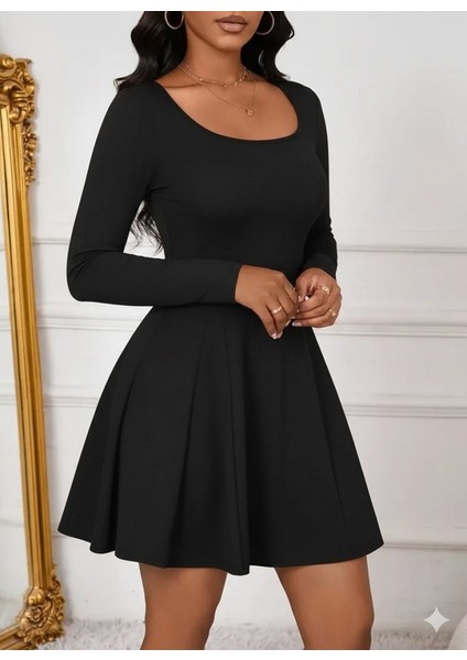 Ulak Handmader Kadın Uzun Kollu Kare Yakalı Mini Ithal Krep Elbise fiyatları