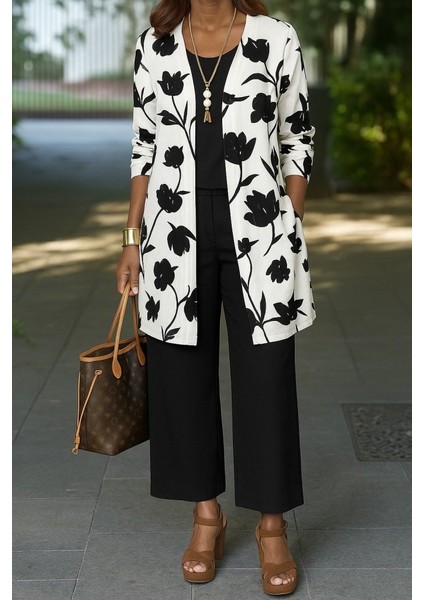 Ulak Handmader Kadın Uzun Kollu Önü Açık Modal Ceket Kolsuz Viskon Iki Iplik Bluz ve Pantolon Üçlü Takım modelleri