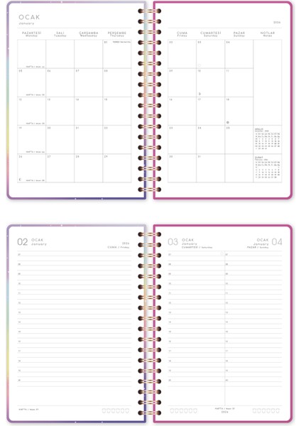 2026 Spiralli Günlük Ajanda 12 Aylık – 17X24 cm Gökkuşağı