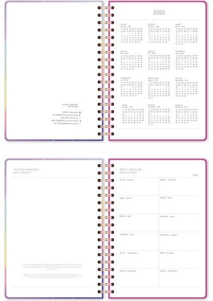2026 Spiralli Günlük Ajanda 12 Aylık – 17X24 cm Gökkuşağı