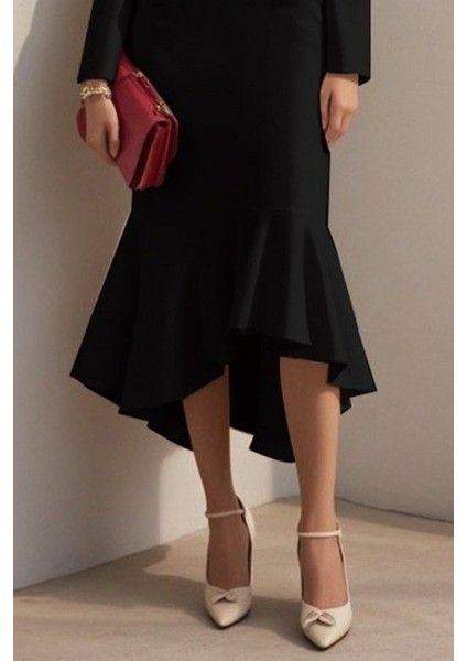 Ulak Handmader Kadın Uzun Kollu Yakalı Belden Oturtmalı Midi Ithal Krep Elbise modelleri