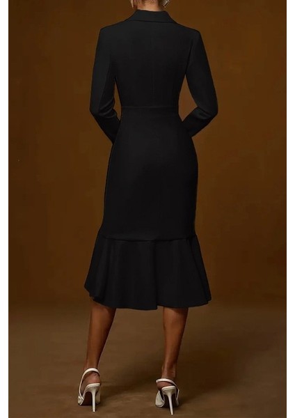Ulak Handmader Kadın Uzun Kollu Yakalı Belden Oturtmalı Midi Ithal Krep Elbise fırsatları
