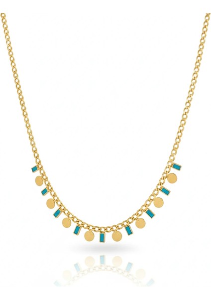 Rose Mavi Mine Pullu Altın Kolye