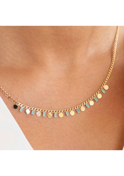 Rose Mavi Mine Pullu Altın Kolye modelleri