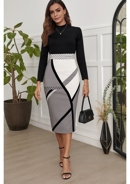 Ulak Handmader Kadın Uzun Kollu Balıkçı Yaka Dalgıç Midi Boy Elbise modelleri