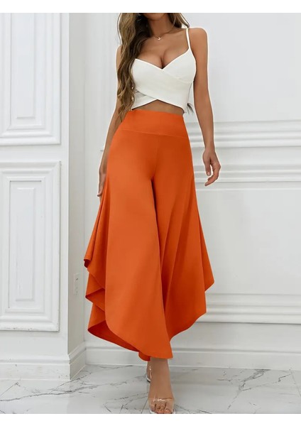 Ulak Handmader Kadın Yüksek Belli Geniş Paçalı Yanlardan Açık Sandy Pantolon