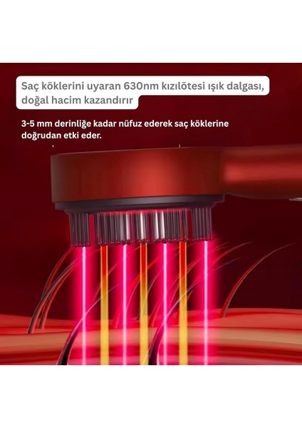 Elektrikli Titreşim Masaj Tarak – Kırmızı Işık Terapi, Saç Büyüme Destekleyici, Anti Saç Dökülmesi Saç Derisi Masaj Fırçası, Sıvı Yağ Aplikatörlü