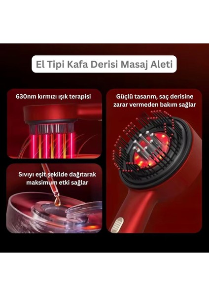 Elektrikli Titreşim Masaj Tarak – Kırmızı Işık Terapi, Saç Büyüme Destekleyici, Anti Saç Dökülmesi Saç Derisi Masaj Fırçası, Sıvı Yağ Aplikatörlü