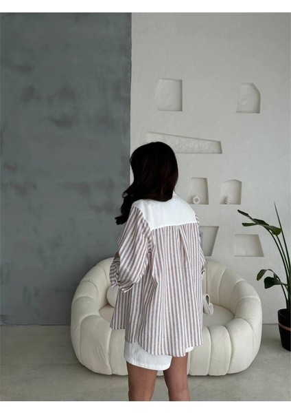 Ulak Handmader Gabardin Şort - Gabardin - Çizgili Keten Garnili Ceket Takım - Kahverengi fiyatları