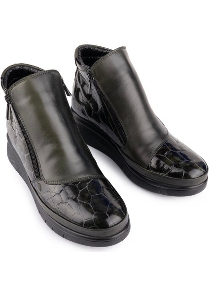 Hakiki Deri Modern Ortopedik Fermuarlı Bot Siyah 1064