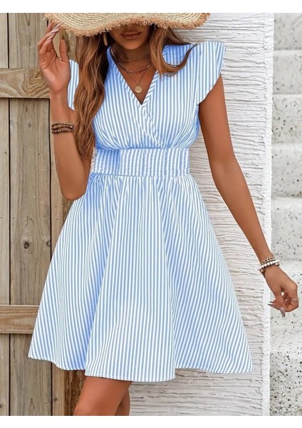 Ulak Handmader Kadın Kısa Kollu Kruvaze Yakalı Poplin Elbise