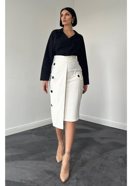 Ulak Handmader Beyaz Çizgili Poliviskon Etek