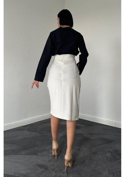 Ulak Handmader Beyaz Çizgili Poliviskon Etek modelleri