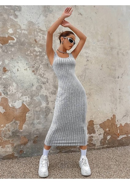 Ulak Handmader Kadın Kalın Askılı Kare Yaka Fitilli Kaşkorse Midi Boy Elbise fiyatları