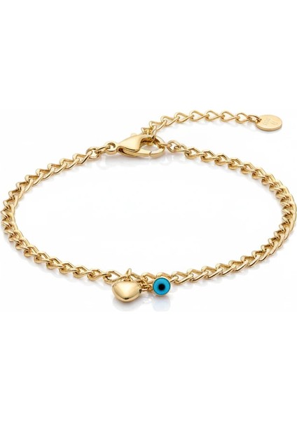 Minimal Kalp, Göz Boncuk Tasarım Altın Bileklik