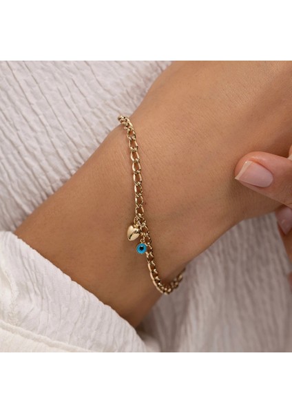 Minimal Kalp, Göz Boncuk Tasarım Altın Bileklik modelleri