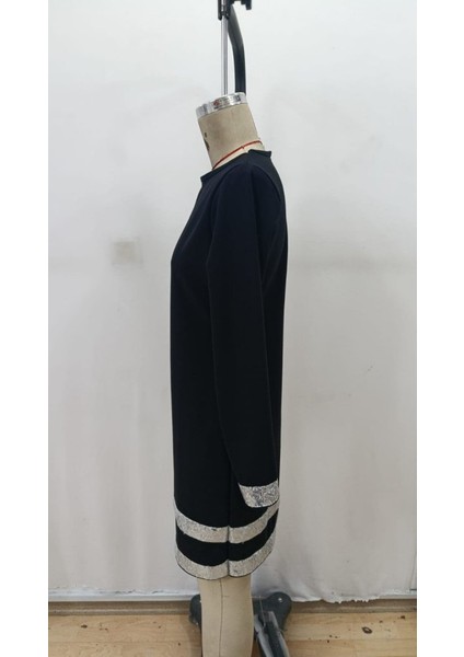 Ulak Handmader Kadın Uzun Kollu Bisiklet Yaka Mini Ithal Krep Elbise