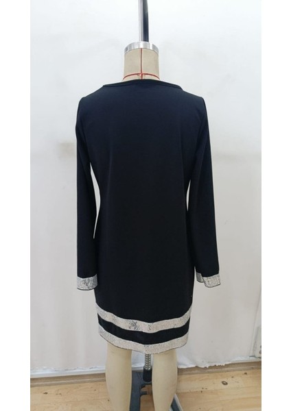 Ulak Handmader Kadın Uzun Kollu Bisiklet Yaka Mini Ithal Krep Elbise