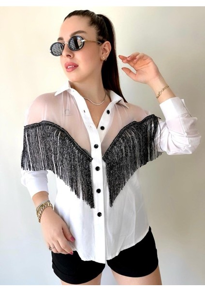 Ulak Handmader Kadın Püskül Detay Poplin Gömlek Bluz Fırsat Ürün