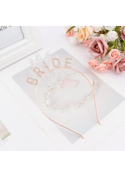 Rose Gold Bekarlığa Veda Kristal Taş Bride Tacı modelleri
