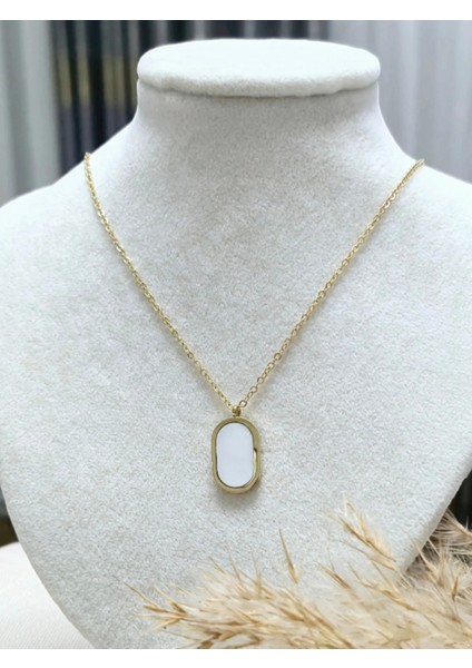 Sedefli Oval Çelik Gold Kolye fiyatları