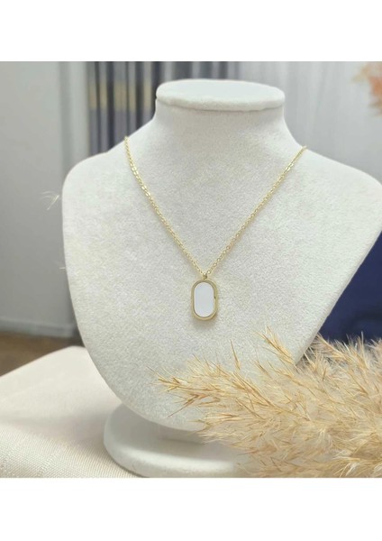 Sedefli Oval Çelik Gold Kolye fırsatları