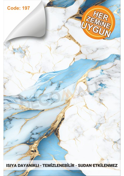 Suya Dayanıklı Mutfak Banyo Zemin Mermer Mobilya Fayans Yapışkanlı Folyo Kaplama Code 197