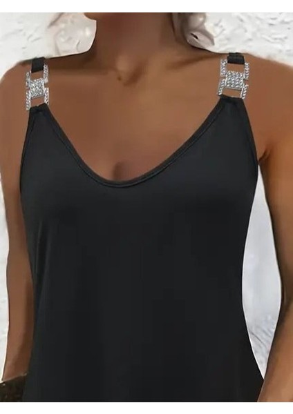 Ulak Handmader Kadın Askılı V Yakalı Toka Detaylı Janjan Krep Elbise fiyatları