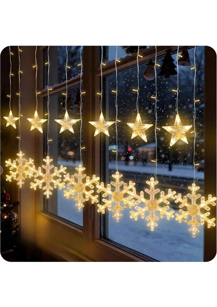 Kar Tanesi Saçaklı Dekoratif Gün Işığı LED 3 Metre Parti Kutlama Dekor Süsleme Yılbaşı LED 8 Mod