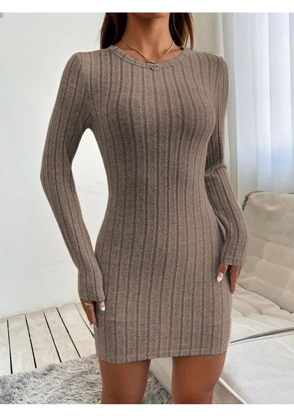 Ulak Handmader Kadın Uzun Kollu Bisiklet Yaka Şardonlu Kalın Fitilli Kaşkorse Mini Boy Elbise modelleri