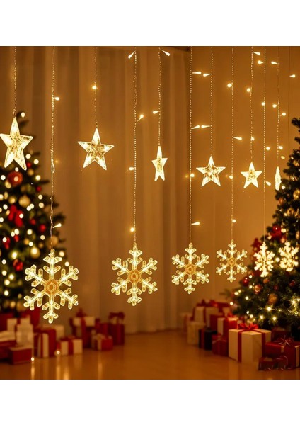 Kar Tanesi Saçaklı Dekoratif Gün Işığı LED 3 Metre Parti Kutlama Dekor Süsleme Yılbaşı LED 8 Mod fırsatları