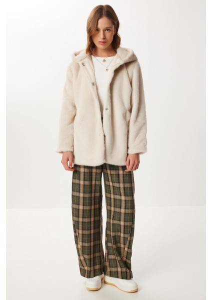 Kapüşonlu Suni Kürk Kaban LZH0018 Bej fiyatları