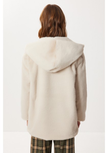 Kapüşonlu Suni Kürk Kaban LZH0018 Bej fırsatları