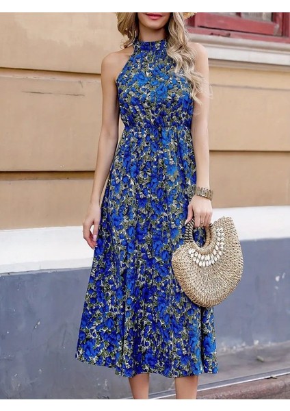 Ulak Handmader Kadın Omuzlardan Açık Daire Yaka Desenli Maxi Süprem Elbise fiyatları