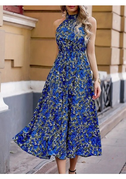 Ulak Handmader Kadın Omuzlardan Açık Daire Yaka Desenli Maxi Süprem Elbise fırsatları