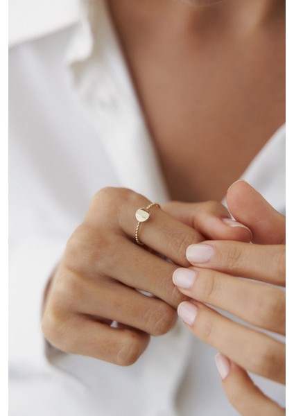 14 Ayar Altın Minimal Plaka Yüzük