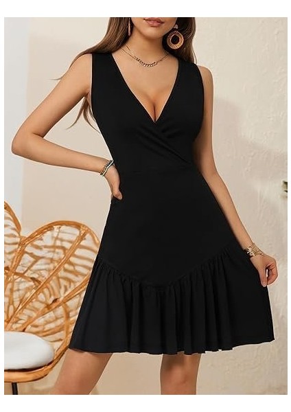 Ulak Handmader Kadın Askılı Kruvaze Yakalı Fırfırlı Janjan Krep Elbise fiyatları