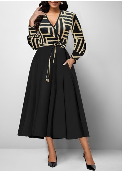 Ulak Handmader Kadın Uzun Kollu Kruvaze Yaka Dalgıç Krep Midi Boy Elbise