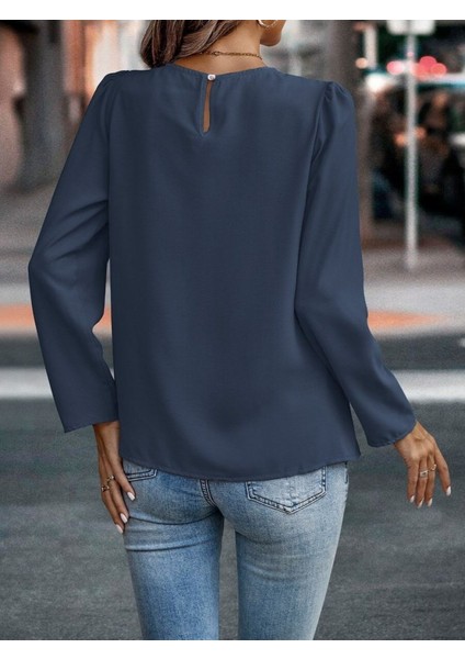 Ulak Handmader Kadın Uzun Kollu Yuvarlak Önden Pileli Ithal Krep Bluz modelleri