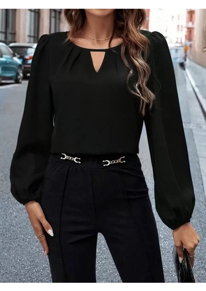 Ulak Handmader Kadın Uzun Kollu Damla Detaylı Ithal Krep Bluz