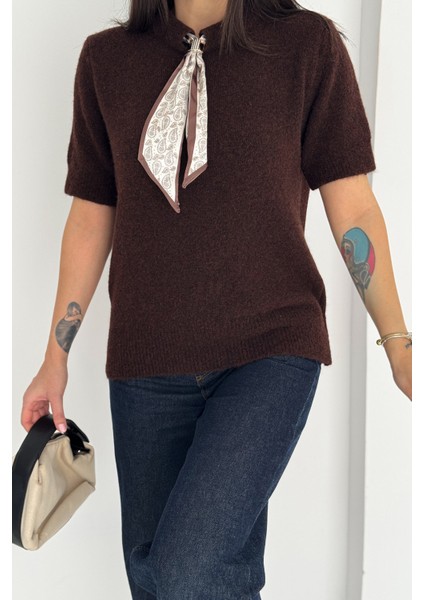 Kadın Kısa Kollu Fular Detaylı Triko Kazak – Soft Elegance modelleri