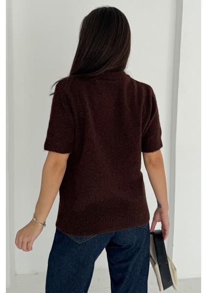 Kadın Kısa Kollu Fular Detaylı Triko Kazak – Soft Elegance