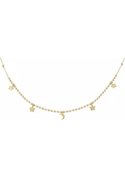 Nisera Charm Sallantılı Ay ve Yıldız Altın Kolye